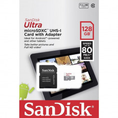 Card de memorie SanDisk Ultra MicroSDXC, 128GB, UHS-I, Class 10, 80MB/s + Adaptor foto