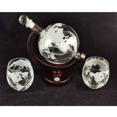 Set pentru Cognac, Whiskey Sticla-decantor glob si 2 pahare decorat cu simbol Masonic foto