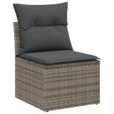 Set de sofa pentru gradina de 6 piese cu perne gri din poliratan, sofa pentru gradina cu depozitare si perne pentru 2 persoane gri din poliratan
