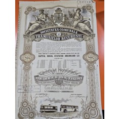 Certificat nominativ de acțiuni emis de Societatea Comunală a Tramvaielor București (S.C.T.B.), precursorul Societății de Transport București (S