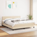 Cumpara ieftin Pat box spring cu saltea, crem, 160x200 cm, material textil
