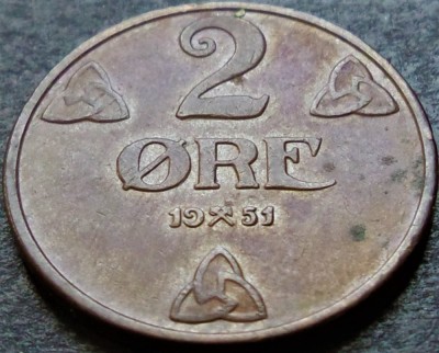 Moneda istorica 2 ORE - NORVEGIA, anul 1951 * cod 4884 = excelenta foto