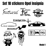 Set 10 Stickere Auto Opel Insignia , Logo si Design Performance, Vinil Premium Rezistent la Apa