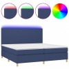 Pat cu arcuri, saltea si LED, albastru, 200x200 cm, textil