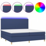 Cumpara ieftin Pat cu arcuri, saltea si LED, albastru, 200x200 cm, textil