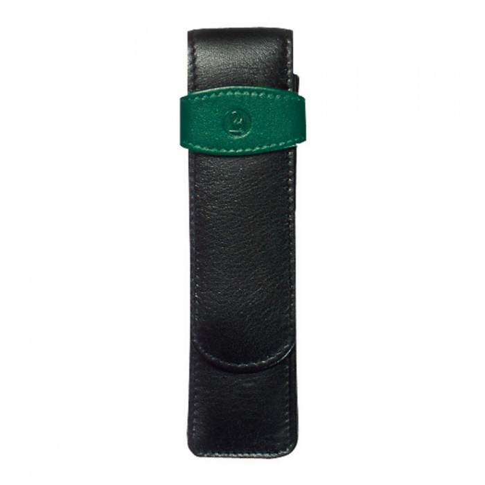 Etui de piele TG22 negru-verde, pentru 2 instrumente de scris