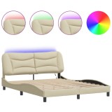 Cumpara ieftin Cadru de pat cu LED fara saltea Hvar crema 160x200 cm tesatura