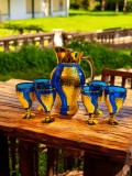 Set carafă albastră și 6 pahare din sticlă
