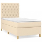 Cumpara ieftin Pat box spring cu saltea, crem, 80x200 cm, textil