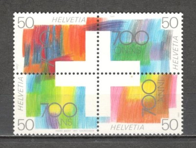 Elvetia.1991 700 ani Confederatia bloc 4 SH.143 foto