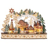 HOMCOM Sat de Crăciun &icirc;n ținutul de iarnă, 20 LED-uri, multistrat, lemn natural, 45 x 12 x 30 cm | Aosom Romania
