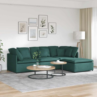 vidaXL Canapea modulară cu taburet și perne, textil, verde &amp;icirc;nchis foto