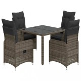 VidaXL Set bistro de grădină cu perne, 5 piese, gri, poliratan