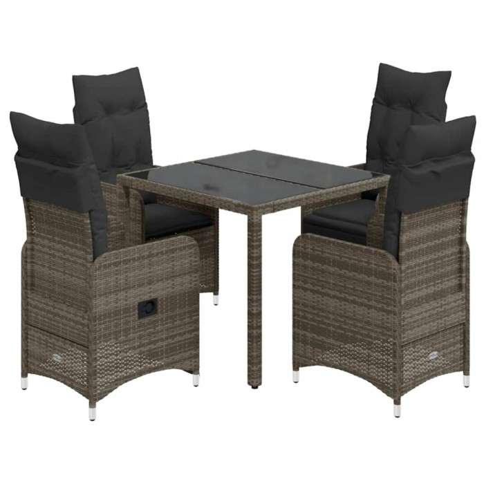 vidaXL Set bistro de grădină cu perne, 5 piese, gri, poliratan 3277033