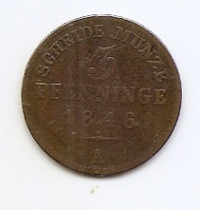 Germania - Prussia 3 Pfenninge 1846 A- Friedrich Wilhelm IV, Cupru, 24mm KM-453 foto