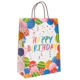 Sacos Cadou Kraft Alb cu Baloane și Confetti 'Happy Birthday', CMCLASS