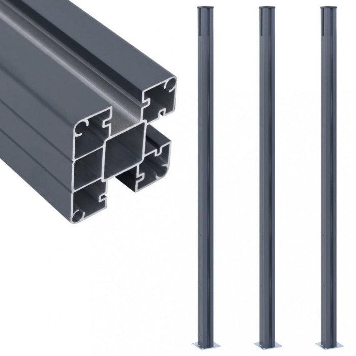 vidaXL St&acirc;lpi de gard, 3 buc., gri &icirc;nchis, 185 cm, aluminiu