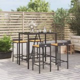 VidaXL Set bar pentru grădină, 5 piese, negru, poliratan/lemn acacia