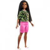 Papusa Barbie, Fashionista, 144, Neon Leopard Shirt, GYB00