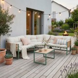 Set mobilier lounge de gradina Karg, 4 piese, verde/bej