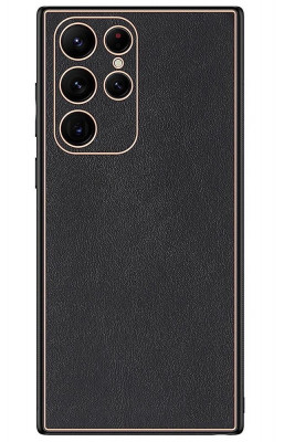 Husa eleganta din piele ecologica pentru Samsung Galaxy S23 Ultra cu accente aurii, Negru foto