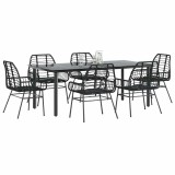Gossi set de sufragerie de gradina 7 piese sticla neagra polirattan
