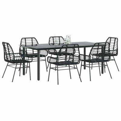 Gossi set de sufragerie de gradina 7 piese sticla neagra polirattan foto