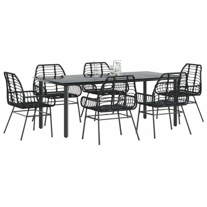 Gossi set de sufragerie de gradina 7 piese sticla neagra polirattan