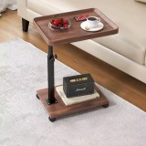 Masuta portabila pentru cafea, 2 blaturi MDF, inaltime ajustabila 45-80 cm, dimensiuni blat superior 39.5 x 29.5 cm, maro
