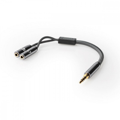 Adaptor audio pentru casti si microfon Jack 3.5 mm tata - 2x 3.5 mm mama Nedis gri metal foto