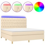 Cumpara ieftin Pat cu arcuri, saltea si LED, crem, 180x200 cm, textil