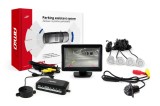 Set senzori de parcare AMiO TFT01 cu camera marsarier CAM-305 IR 28mm, ecran TFT 4,3&amp;quot; , 4 senzori argintii, 12V, 0-2,5 m, 480 x 234