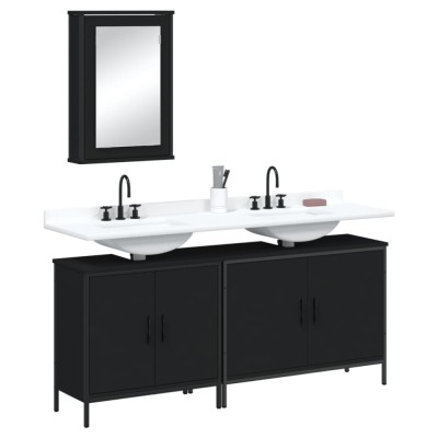 Set mobilier de baie, 3 piese, negru, lemn compozit foto