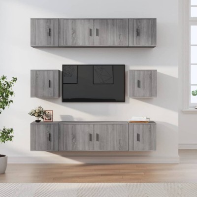 vidaXL Set dulap TV, 8 piese, gri sonoma, lemn prelucrat foto