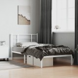 vidaXL Cadru de pat din metal cu tăblie, alb, 100x200 cm
