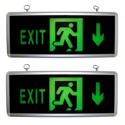 Indicator Luminos Iesire EXIT 2Fete Sageata Jos LED Acumulator 36x14cm MNR7951 foto