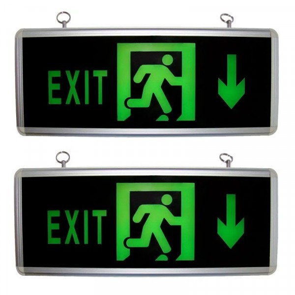 Indicator Luminos Iesire EXIT 2Fete Sageata Jos LED Acumulator 36x14cm MNR7951