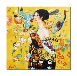 Cumpara ieftin Tablou celebru pictat manual, Doamna cu evantai, 80x80cm ulei pe panza, reproducere Gustav Klimt, Magistral