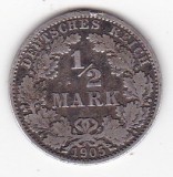 Germania &frac12; Mark Marca 1905 Wilhelm II type 2 small shield Litera A