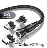 Cablu incarcare rapida, magnetic, Tip C, 5A, 3 capete cu magnet