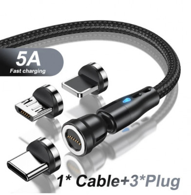 Cablu incarcare rapida, magnetic, Tip C, 5A, 3 capete cu magnet foto
