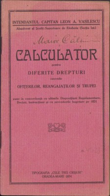 HST C426 Calculator diferite drepturi ofițeri 1924 semnat olograf Călțun Petru foto