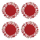 Set Suporturi Decorative Pahare din Feltru Rosu cu Stele și Glitter, CMCLASS
