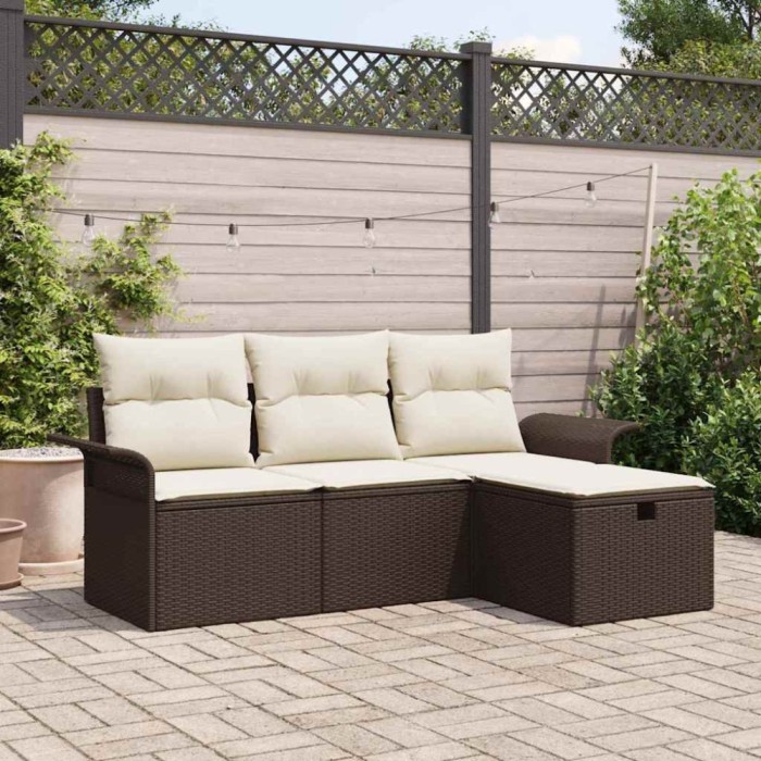 vidaXL Set de canapele pentru grădină 4 pcs maro și crem Rattan poli 3358847
