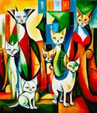 Tablou modern,acrilic pe panza-CATS, Animale, Abstract, ART