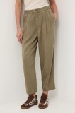 Medicine pantaloni culoarea verde, lat, medium waist