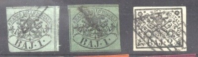 Italy Church State 1852 Coat of arms, 1,1,2 BAJ, Mi.2a,2d,3f, used AM.091 foto