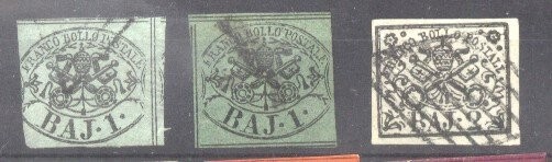 Italy Church State 1852 Coat of arms, 1,1,2 BAJ, Mi.2a,2d,3f, used AM.091