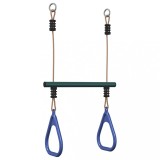 Bara trapez cu inele de gimnastica copii, albastru/verde, otel