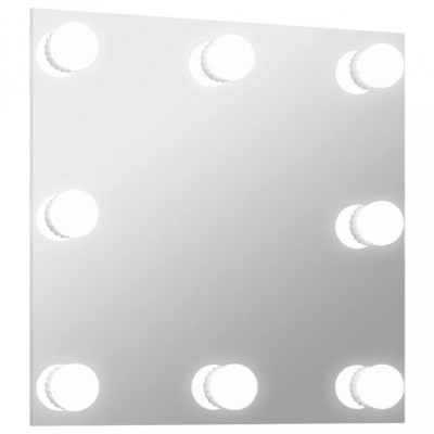 Oglindă de perete cu lumini LED, sticlă, pătrată foto